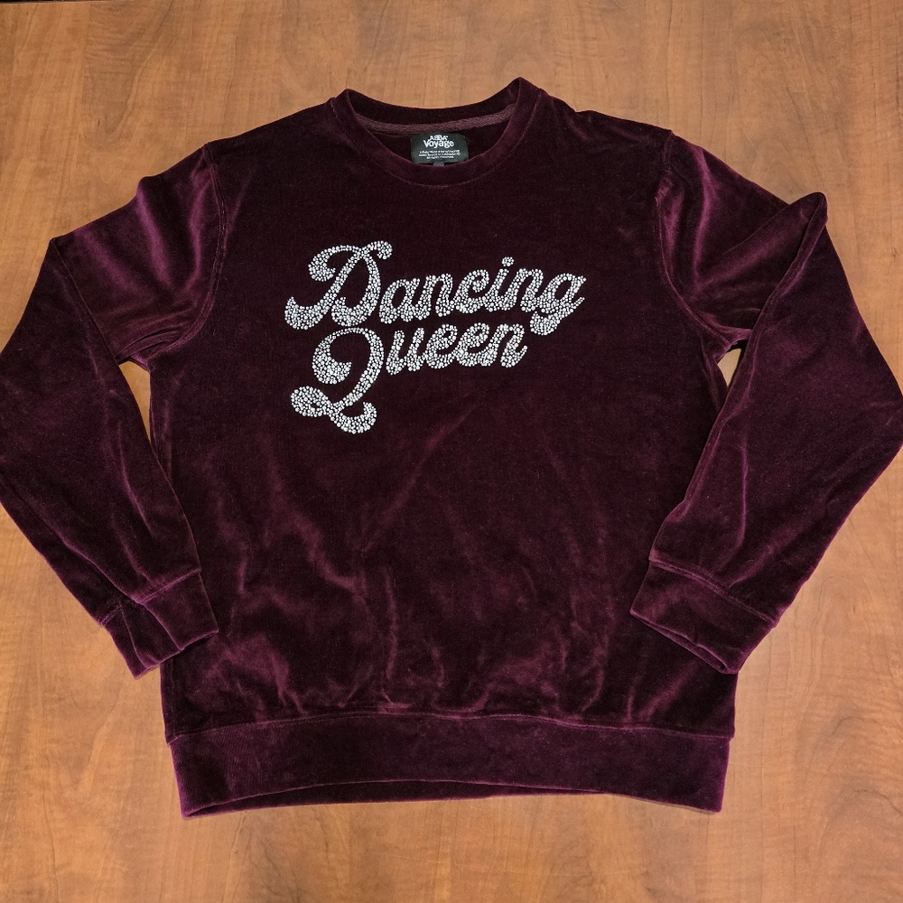 ABBA Voyage Burgundy Velour Long Sleeve Dancing Queen Rhinestone Sweatshirt S